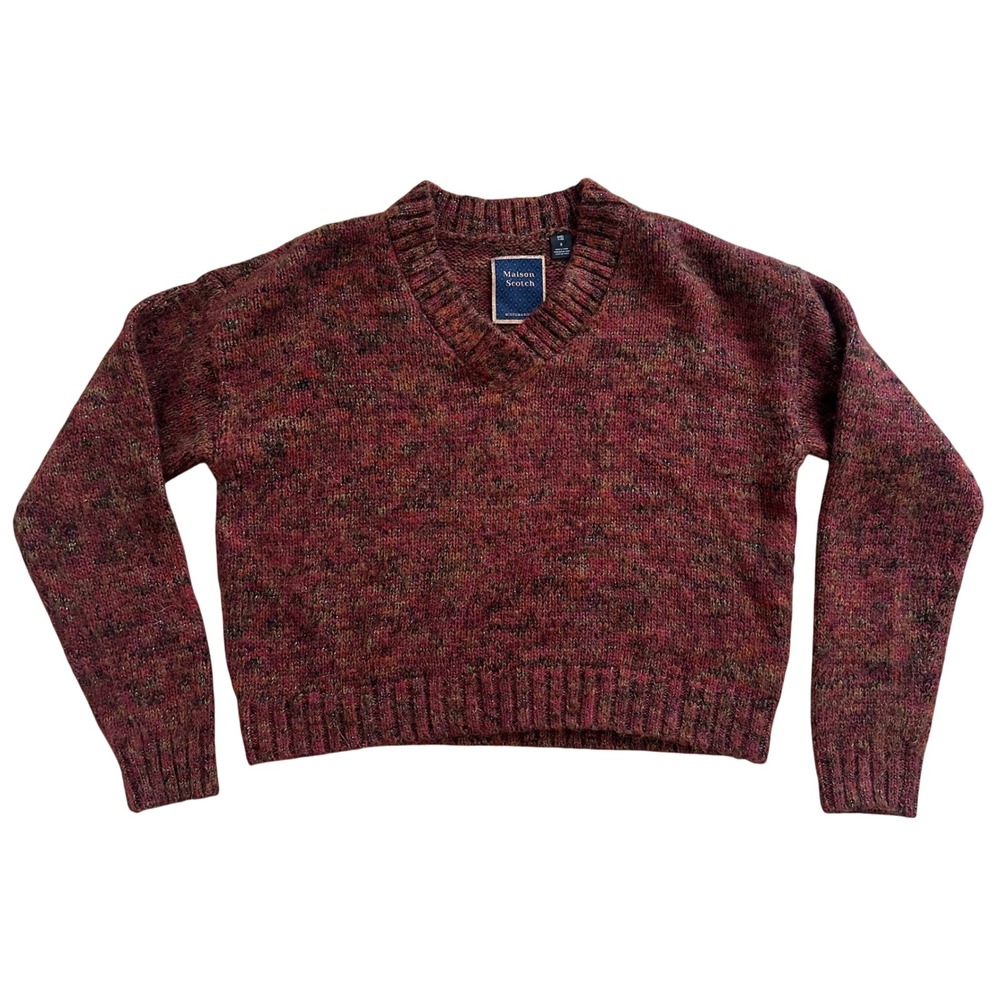 Maison Scotch & Soda Burgundy Marled Wool Alpaca V-Neck Sweater Small 159237